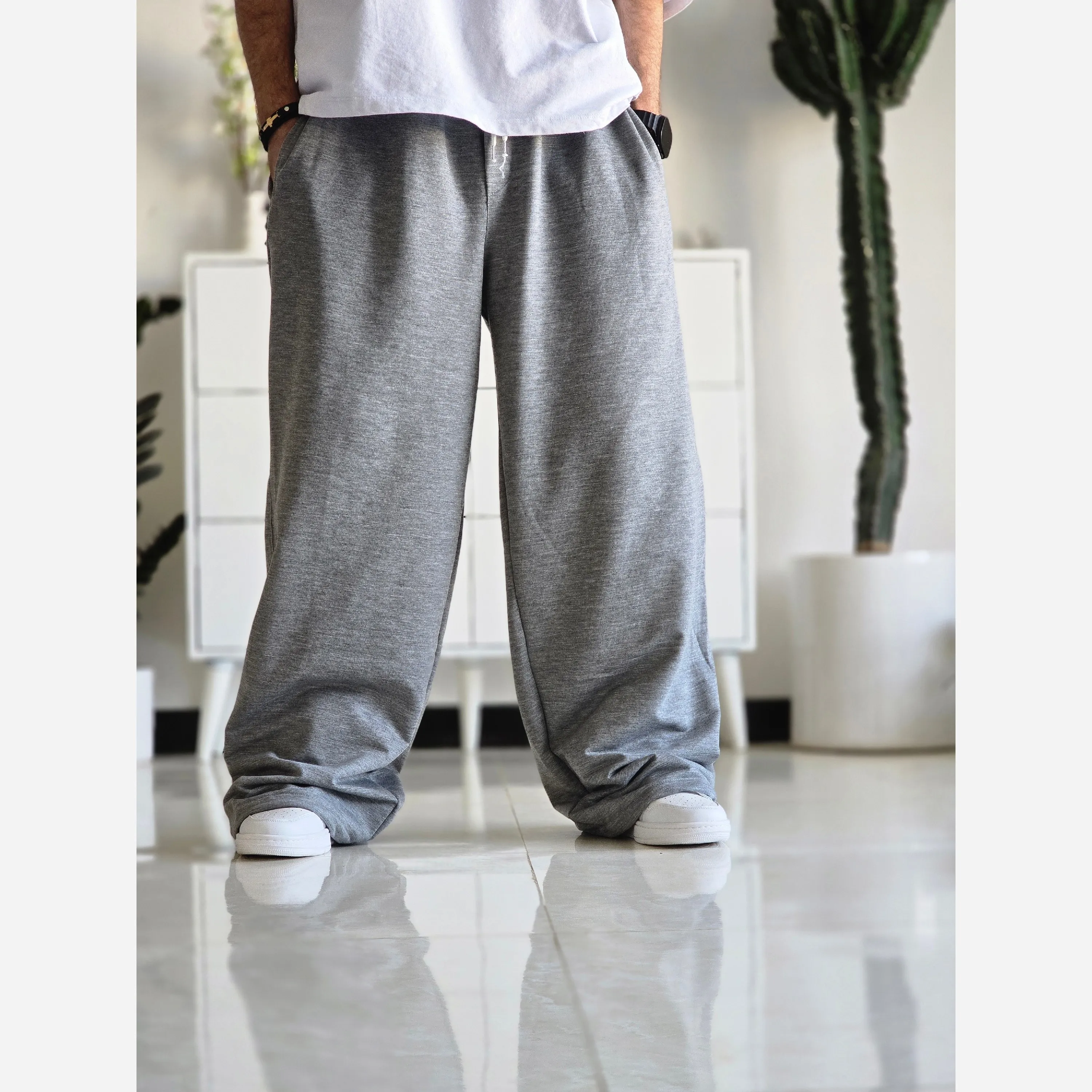 شلوار اسلش فول بگ مردانه و زنانه پارچه ملانژ رنگ طوسی سایز XXL و XXXL