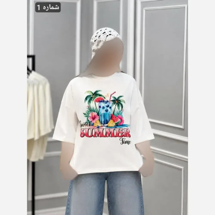تیشرت باکسی هاوایی نخ پنبه چاپ باکیفیت فری سایز