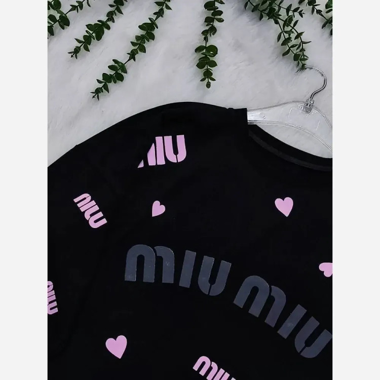 تیشرت باکسی نخ پنبه مشکی miu miu فری سایز