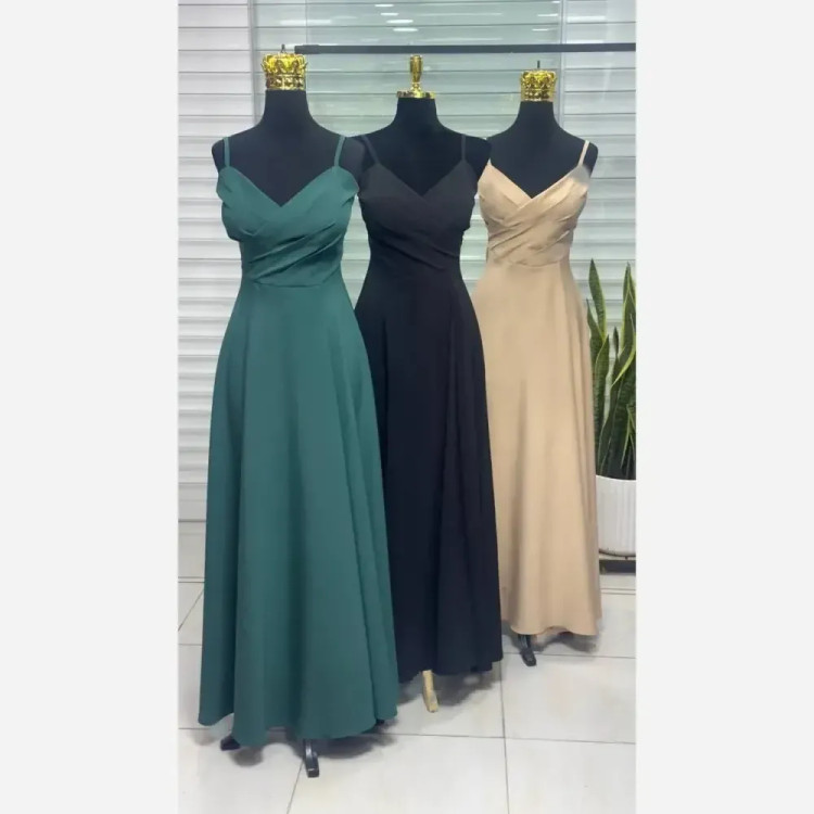 پیراهن مازاراتی چاک دار مدل سارا کاپ دار رنگ کرم و سبز