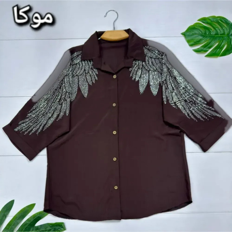 شومیز مجلسی طاووس جنس الیزه نگین کاری فری سایز