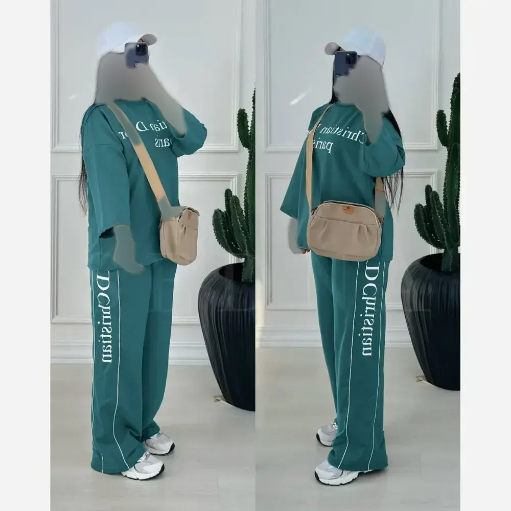 ست بلوز و شلوار زنانه فلامنت طرح کرستین رنگی فری سایز