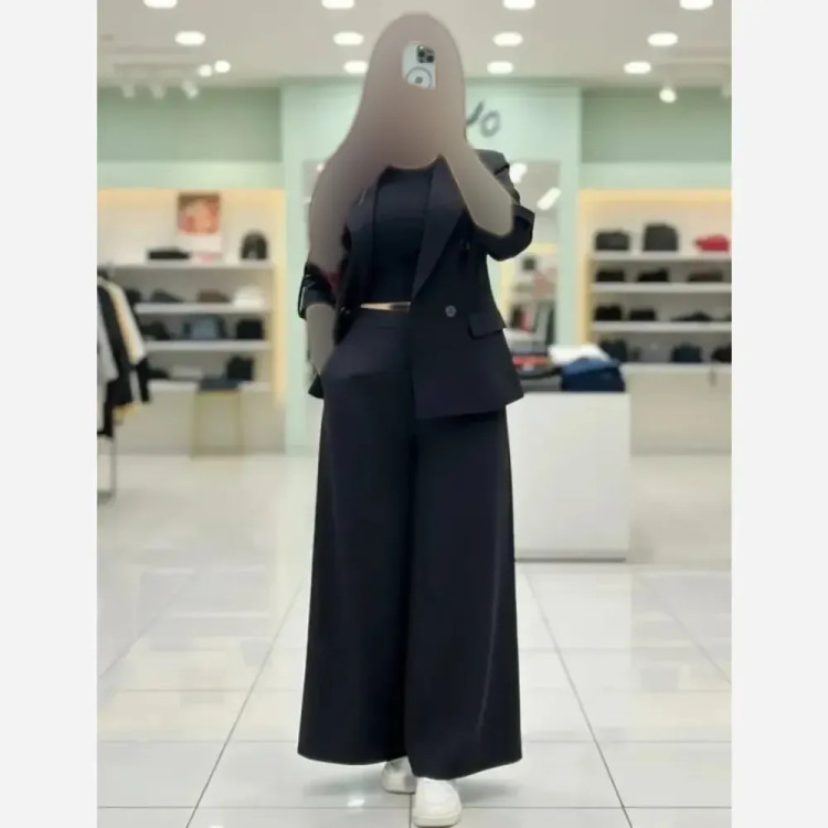 ست کت شلوار زنانه سارینا جنس لنین درجه یک رنگ مشکی دو سایزی