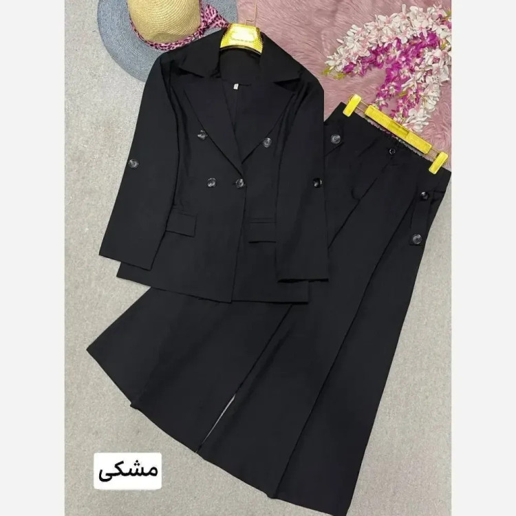 کت و شلوار لنین زنانه مدل رویا رنگ مشکی شکلاتی سبز نسکافهای کرم