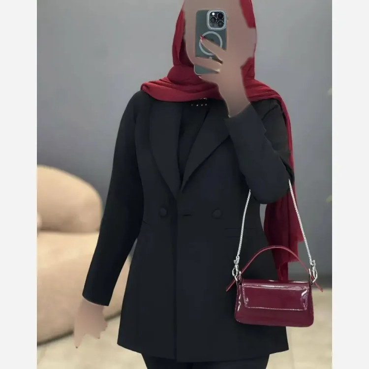 کت و شلوار زنانه مدل رانا جنس مازراتی رنگ مشکی سایز 1 و 2