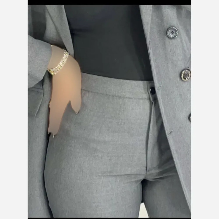کت شلوار اداری زنانه جنس فاستونی رنگ مشکی سرمه ای طوسی