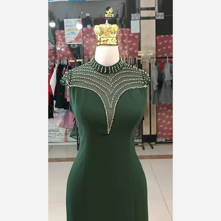 پیراهن مجلسی زنانه مدل نورا جنس ساتن آمریکایی قد 150 سایز 38 تا 48