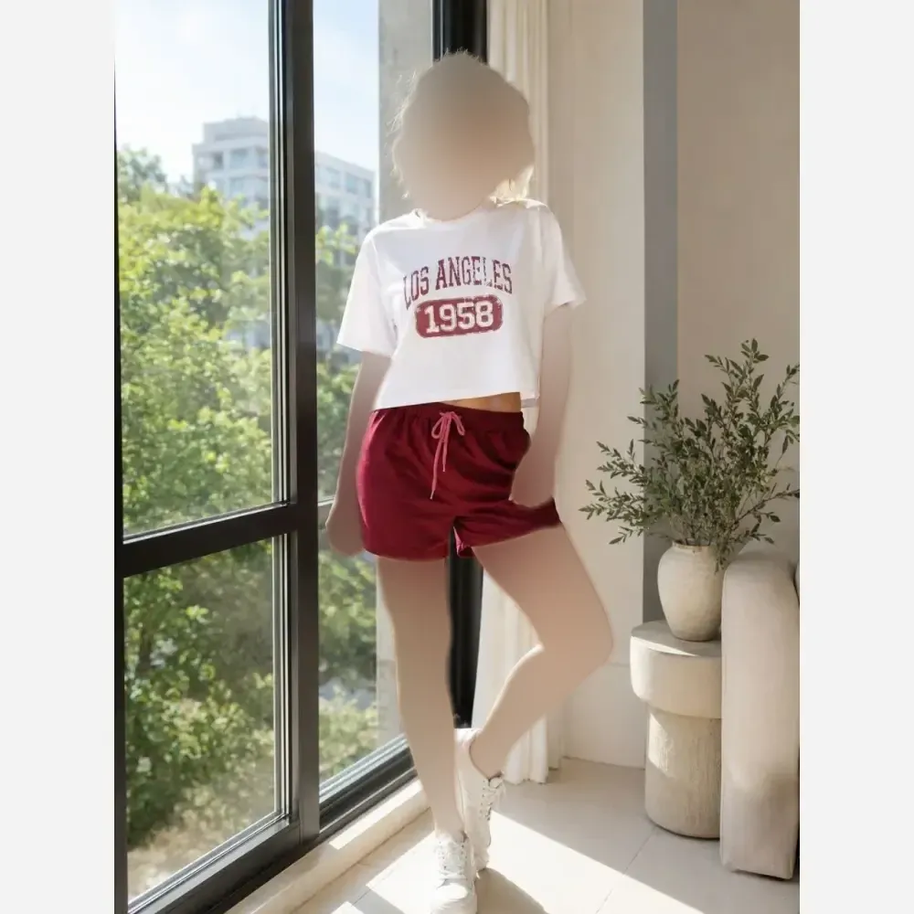 ست ست کراپ شورتک زنانه جنس پنبه و اسپان فری سایز