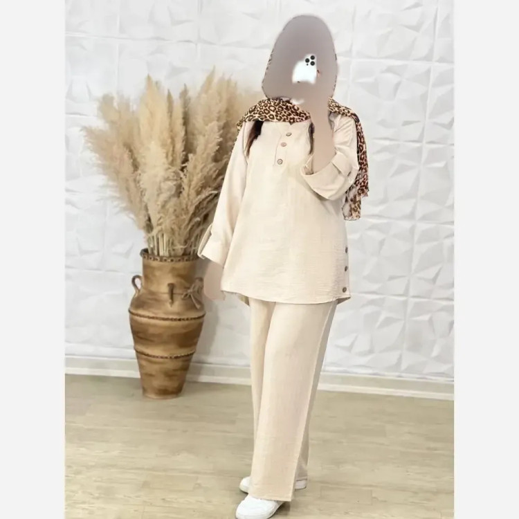 ست بغل دکمه زنانه جنس سوپر شانتون درجه یک فری سایز رنگ بندی متنوع