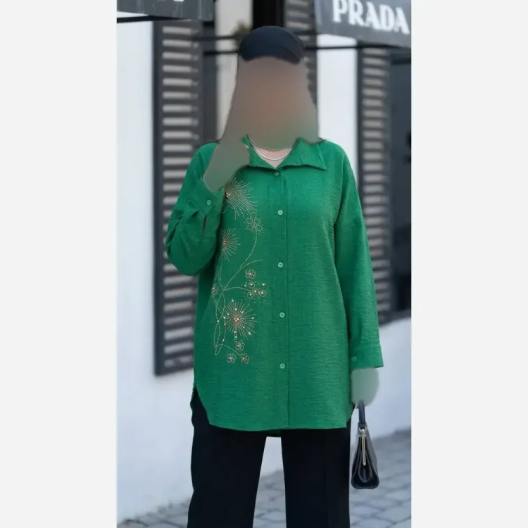 شومیز نگین دار پشت دکمه جنس صوفیا درجه یک فری سایز