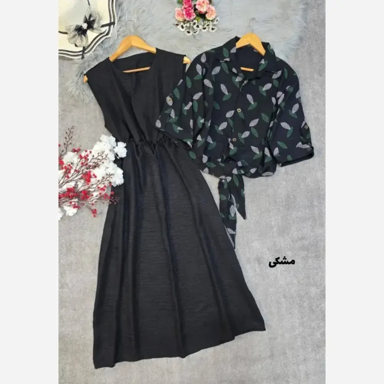 ست شومیز گره ای و سارافون شایلی جنس شانتون فری سایز