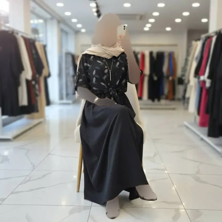 ست شومیز گره ای و سارافون شایلی جنس شانتون فری سایز