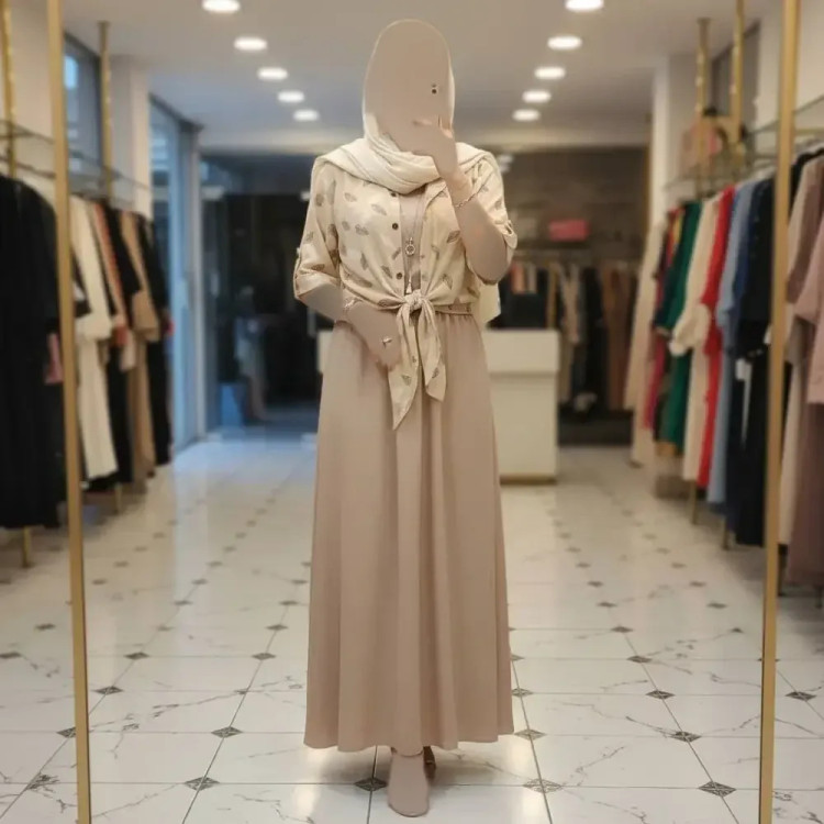 ست شومیز گره ای و سارافون شایلی جنس شانتون فری سایز