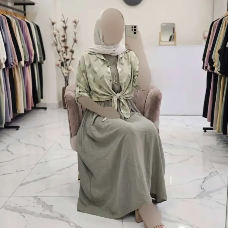 ست شومیز گره ای و سارافون شایلی جنس شانتون فری سایز
