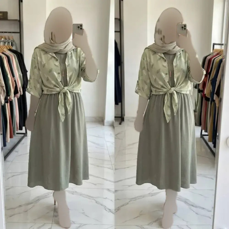 ست شومیز گره ای و سارافون شایلی جنس شانتون فری سایز