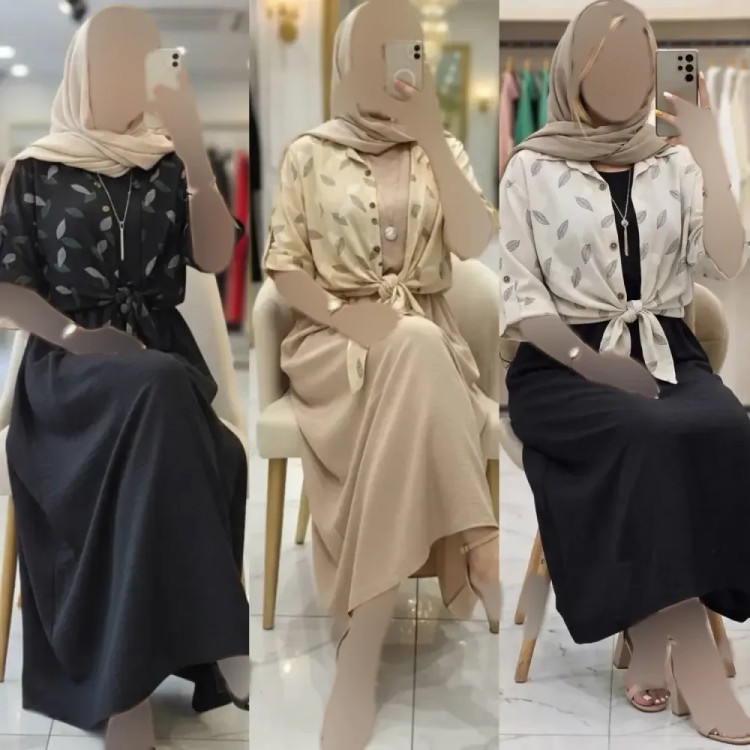 ست شومیز گره ای و سارافون شایلی جنس شانتون فری سایز