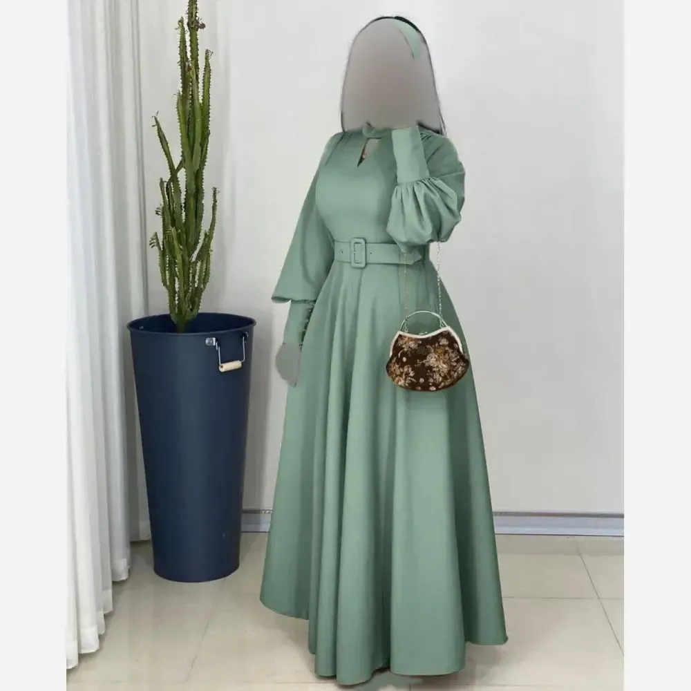 پیراهن زنانه مدل ویکتوریا جنس مازاراتی قد 155 با کمربند نگین دار سایز بزرگ