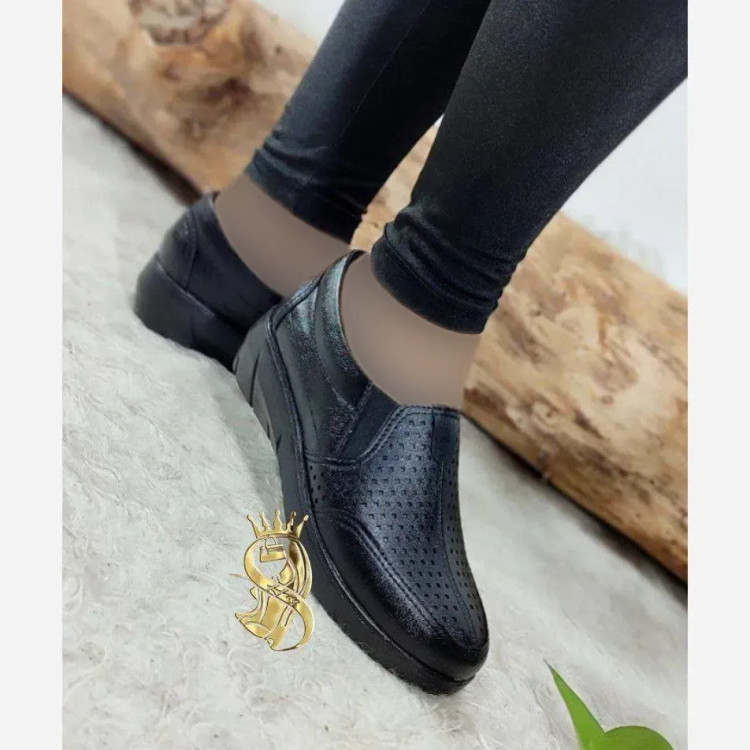 کفش طبی زنانه مدل جیتو چرم صنعتی مشکی قهوه ای سایز 37
