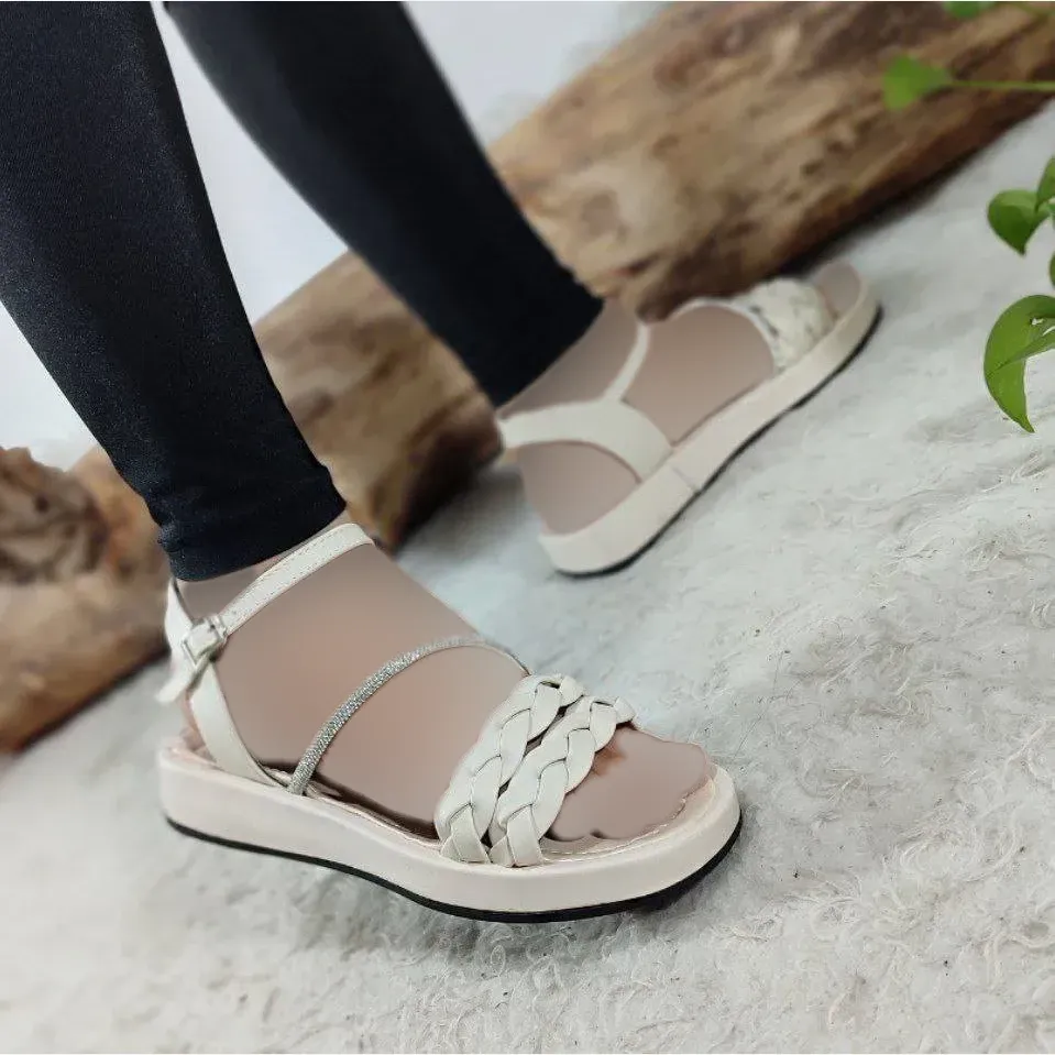 صندل طبی زنانه مدل دو گیس چرم صنعتی رنگ مشکی و کرمی