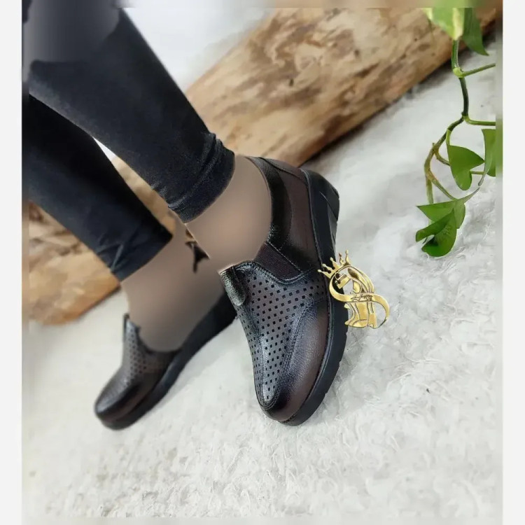کفش طبی زنانه مدل جیتو چرم صنعتی مشکی قهوه ای سایز 37
