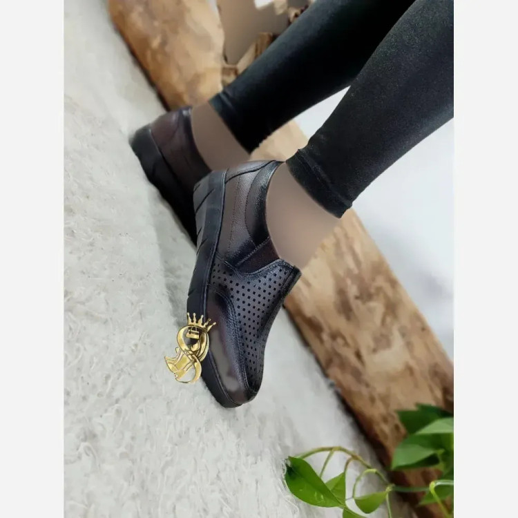 کفش طبی زنانه مدل جیتو چرم صنعتی مشکی قهوه ای سایز 37