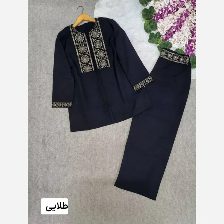 ست کت شلوار زنانه پرشین مکانیک سایز فری 36 تا 44 رنگ طلایی و نقره ای