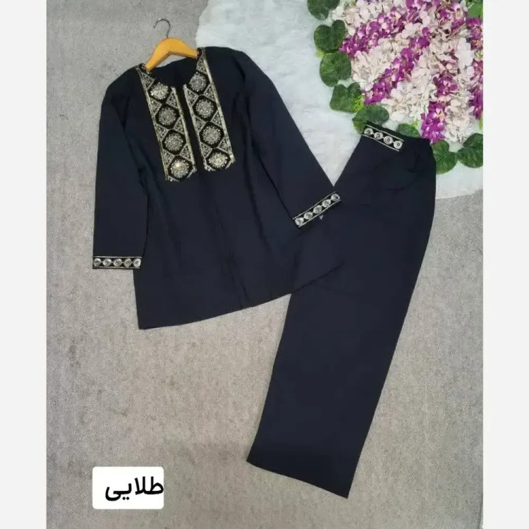 ست کت شلوار زنانه پرشین مکانیک سایز فری 36 تا 44 رنگ طلایی و نقره ای
