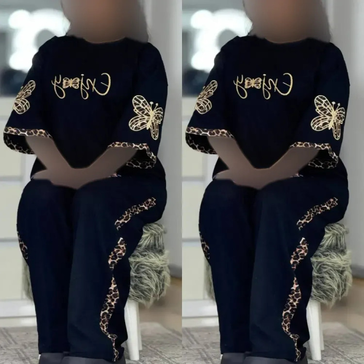 ست بلوز و شلوار زنانه آستین پروانه قواره دار پنبه مشکی سایز 38 تا 54