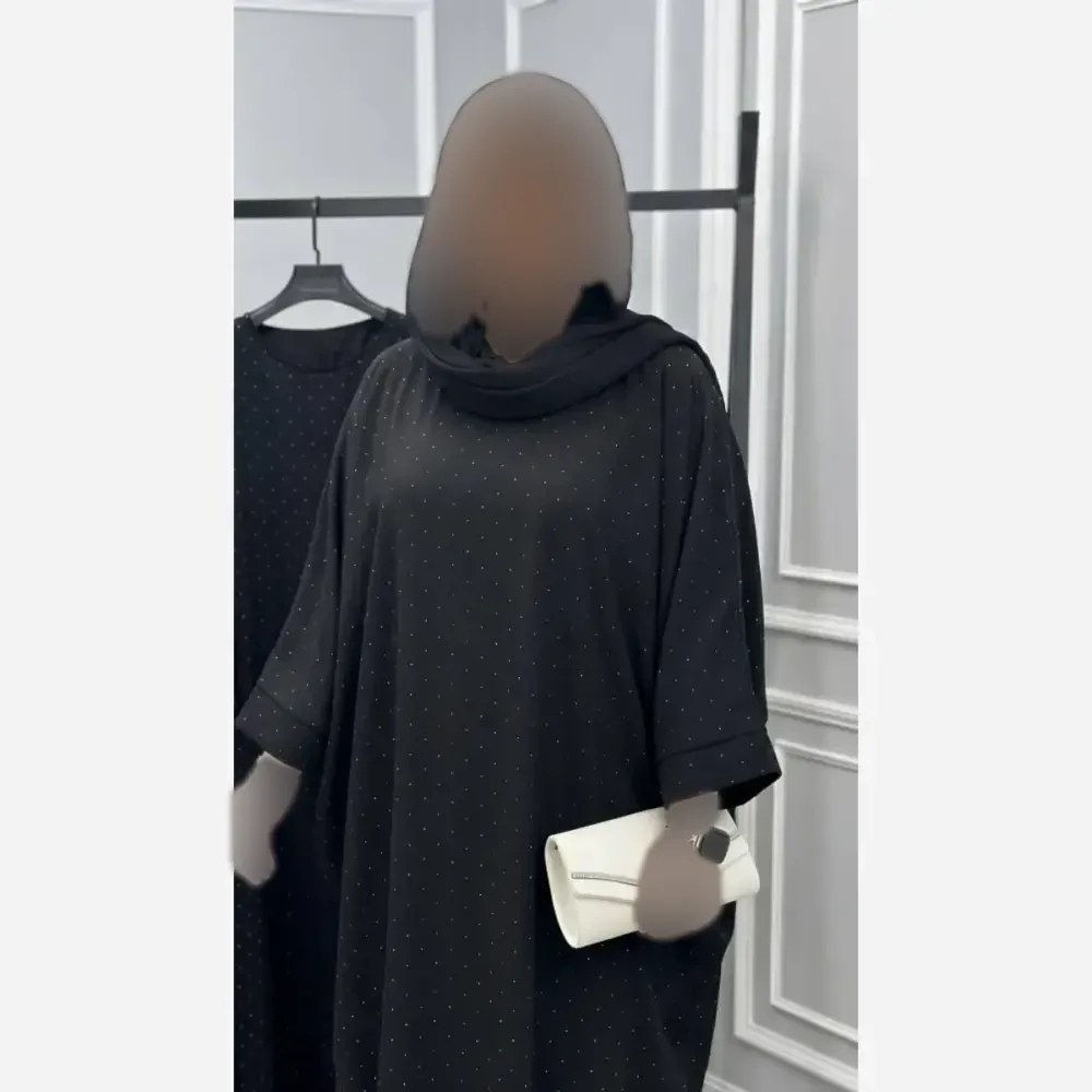 عبا زنانه مدل عبایی نگین دار جنس الیزه رنگ مشکی سایز فری سایز