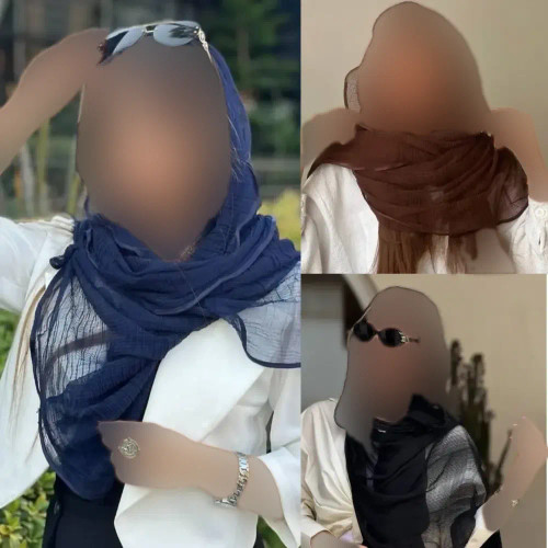 شال پلیسه زنانه تور ریزبفت دور نوار دوزی شده مشکی سرمه ای شکلاتی تیره