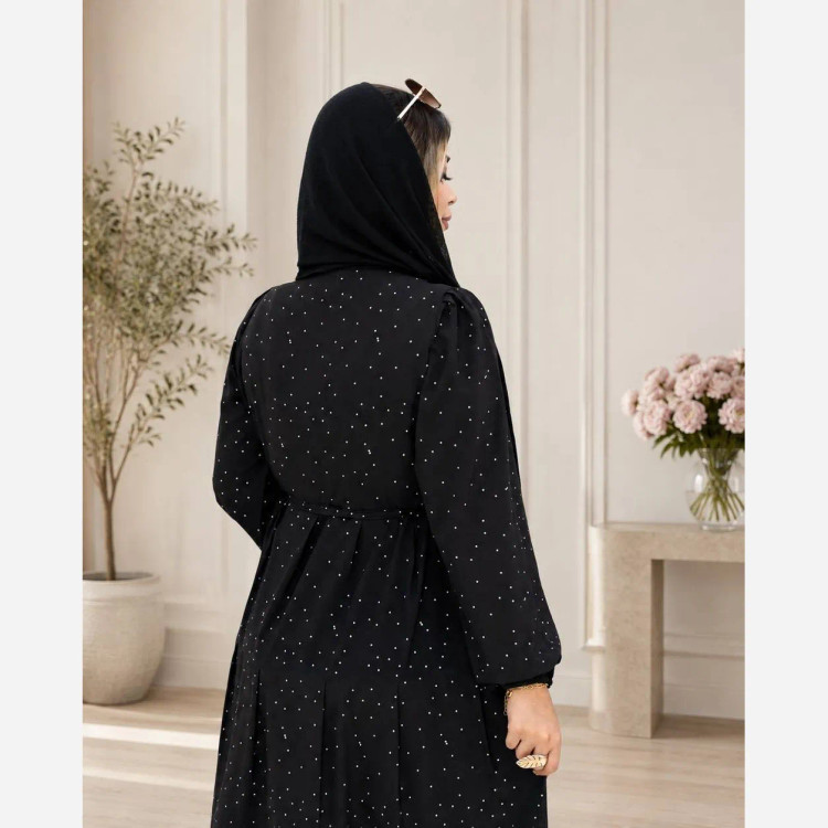 پیراهن زنانه مجلسی مشکی جنس بوگاتی درجه یک فری سایز 38 تا 46