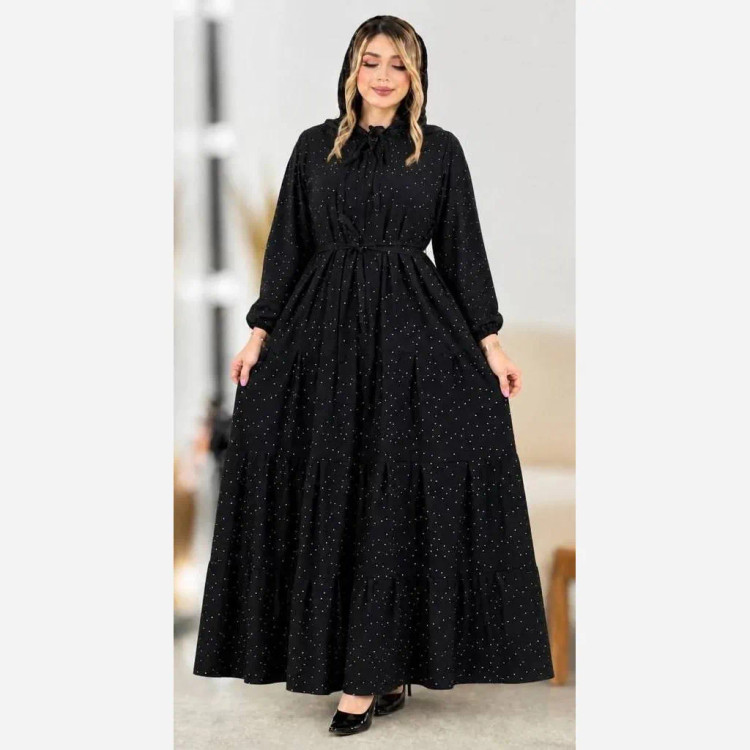 پیراهن زنانه مجلسی مشکی جنس بوگاتی درجه یک فری سایز 38 تا 46