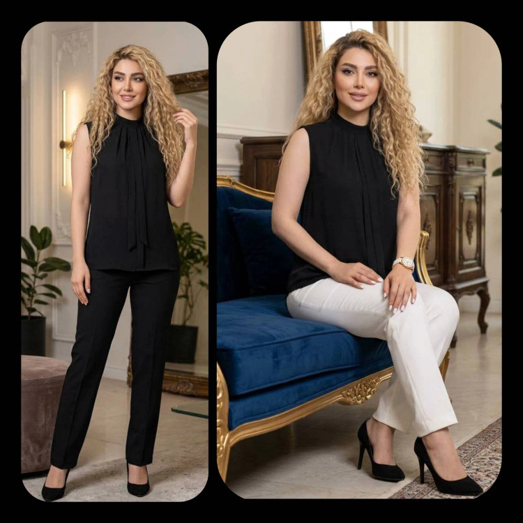 شومیز زیرکتی زنانه مشکی جنس کرپ الیزه پشت زیپدار سایز بزرگ
