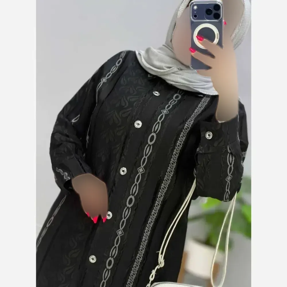 مانتو بلند ژاکارد مشکی سایز بزرگ مناسب سایز 46 تا 52