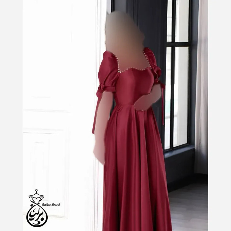 لباس مجلسی ساتن آمریکایی نگین دوزی شده رنگ مشکی و چری