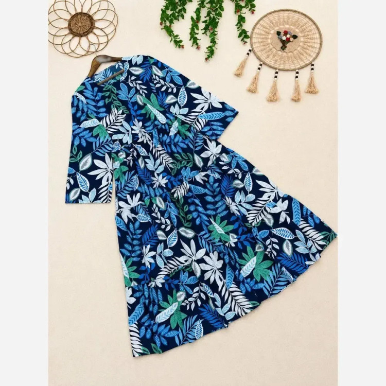 پیراهن ساحلی زنانه آیدا کرپ نخ وارداتی فری سایز گل صورتی و سبز