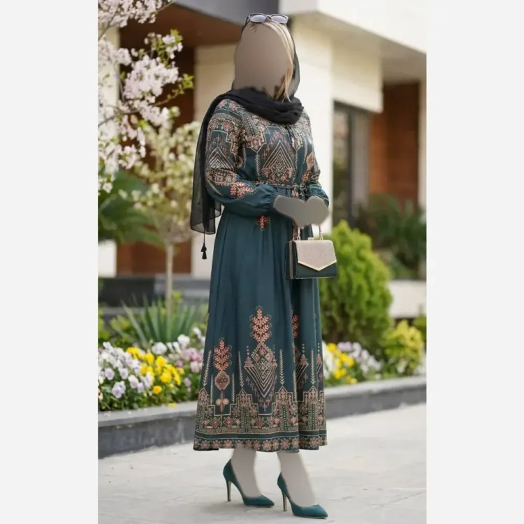 پیراهن کتیبه کلوش بلند بوگاتی فری سایز یقه کراواتی