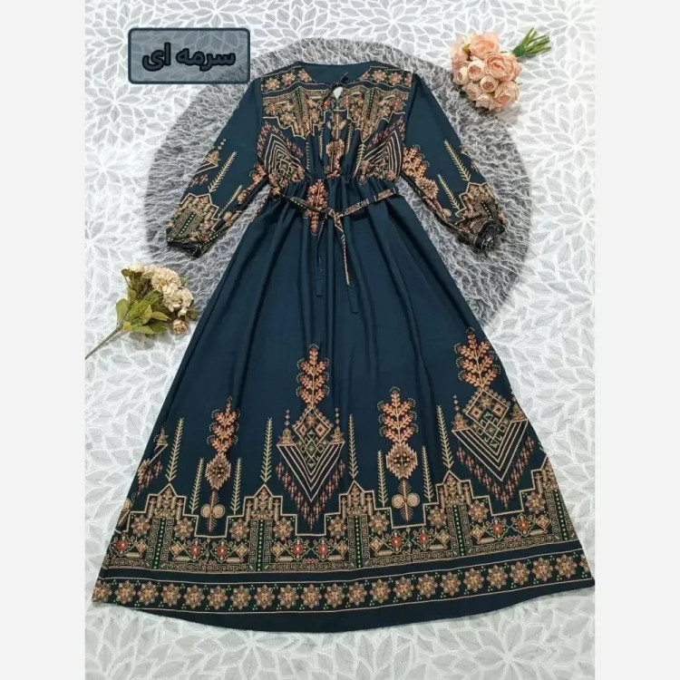 پیراهن کتیبه کلوش بلند بوگاتی فری سایز یقه کراواتی