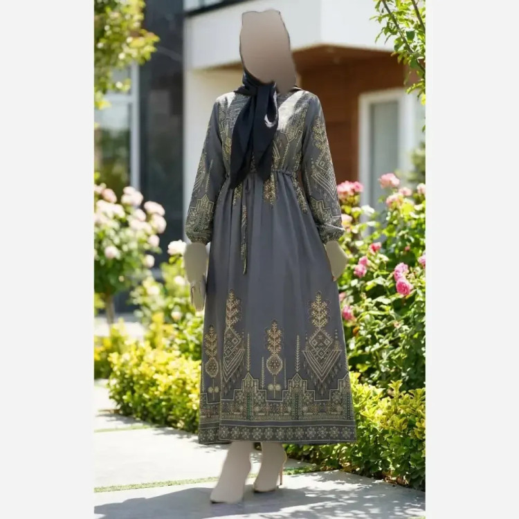 پیراهن کتیبه کلوش بلند بوگاتی فری سایز یقه کراواتی