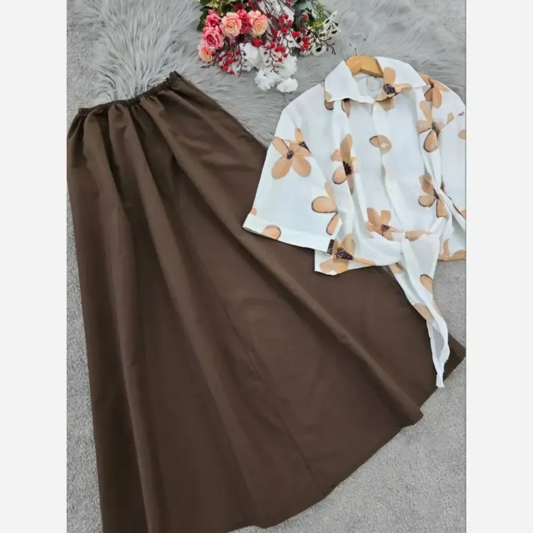 ست شومیز گره ای بوگاتی و دامن لنینت فری سایز