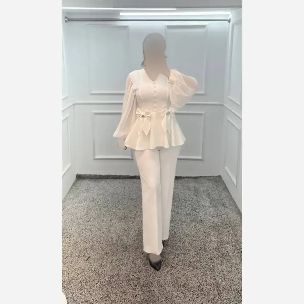ست شومیز و شلوار زنانه مازراتی و حریر رنگ مشکی و سفید