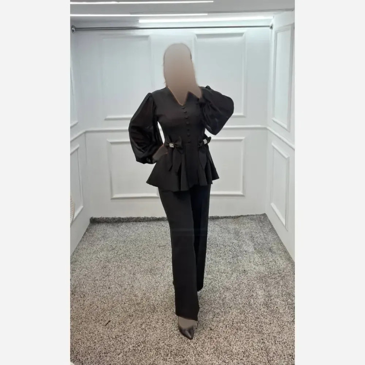 ست شومیز و شلوار زنانه مازراتی و حریر رنگ مشکی و سفید
