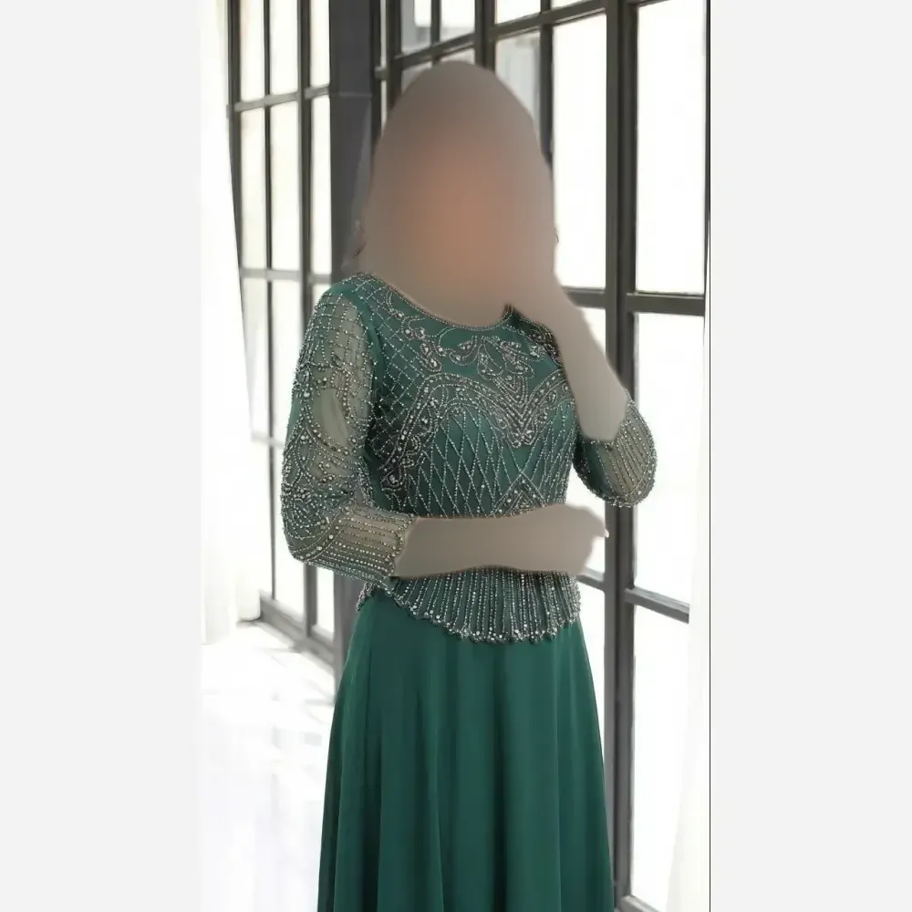 ماکسی مجلسی زنانه سایز بزرگ حریر کاپدار لعیا رنگ مشکی سبز سورمه ای سایز 46 تا 60
