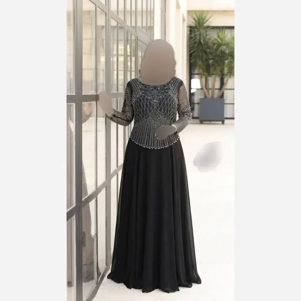 ماکسی مجلسی زنانه سایز بزرگ کاپدار حریر نگیندکاری شده لعیا