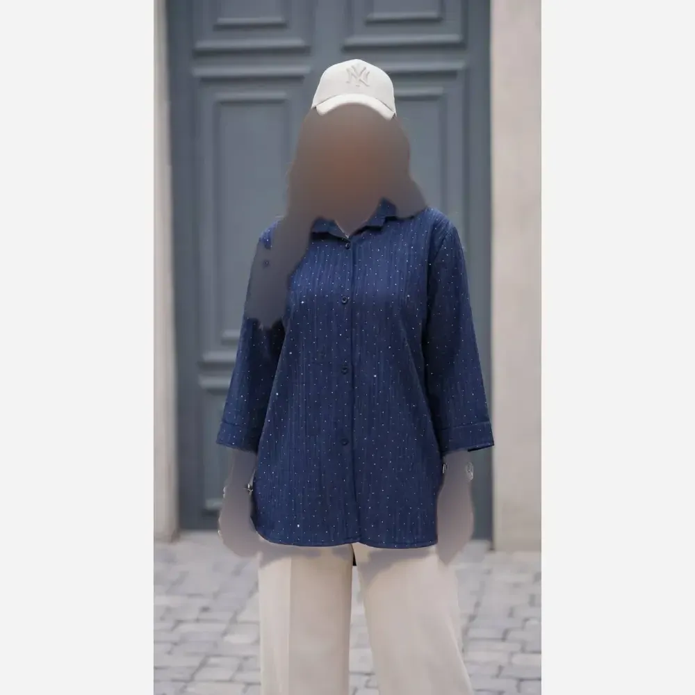 شومیز مانتویی سوپر کراش وارداتی نگین دار نسکافه ای و استخونی فری سایز