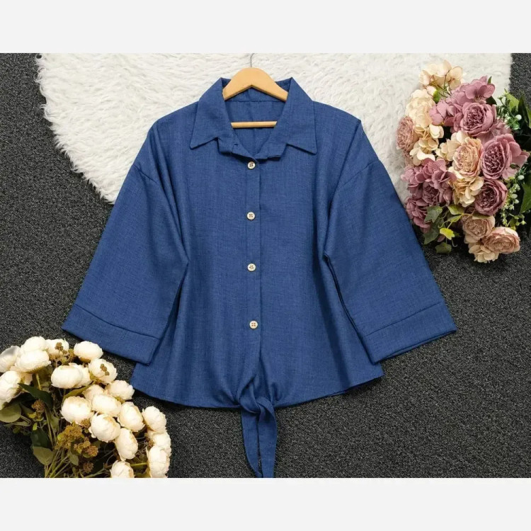 شومیز گره ای زنانه جنس سوپر شانتون درجه یک فری سایز