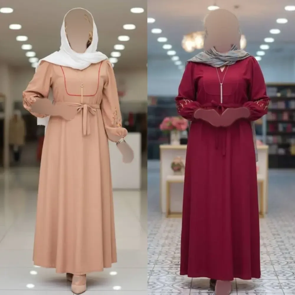 کفتان گلدوزی نرگسی جنس بابوس فری سایز رنگ نسکافه ای و زرشکی