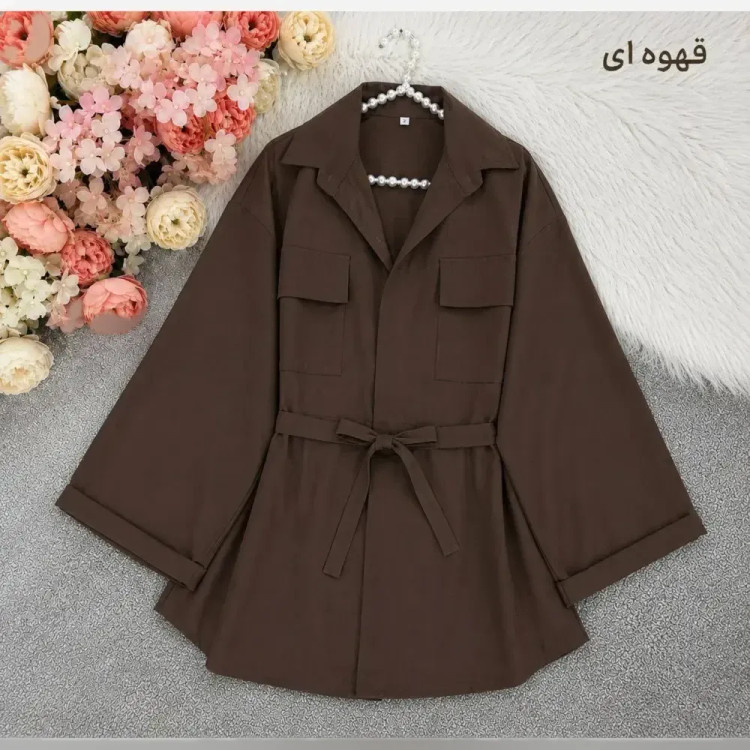 مانتو داکرون کمرگت جیب دار زنانه