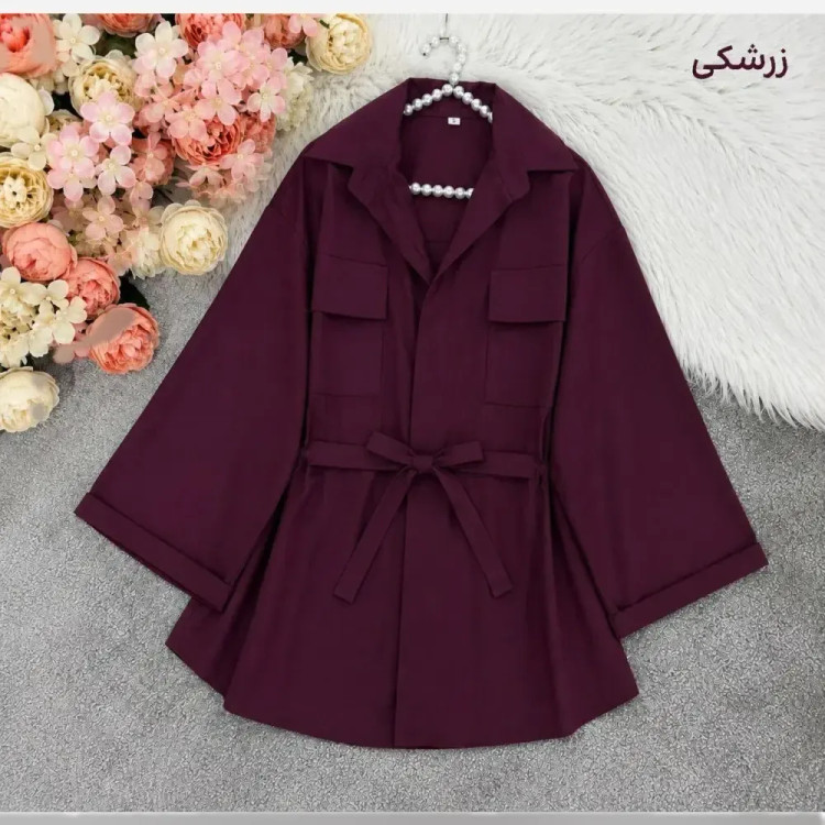 مانتو داکرون کمرگت جیب دار زنانه