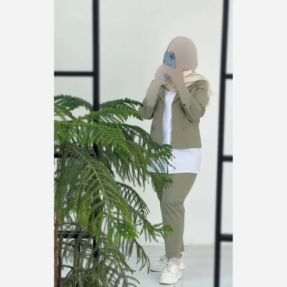 ست کت و شلوار و شومیز زنانه مدل مهتاب جنس لنین نچرال و داکرون رنگ کرم